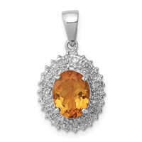 Sterling Silver Rhodium Citrine & Diamond Pendant view 1
