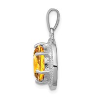 Sterling Silver Rhodium-plated Citrine & Diamond Pendant view 2