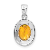 Sterling Silver Rhodium-plated Citrine & Diamond Pendant view 4