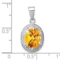 Sterling Silver Rhodium-plated Citrine & Diamond Pendant view 3