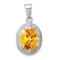 Sterling Silver Rhodium-plated Citrine & Diamond Pendant view 1