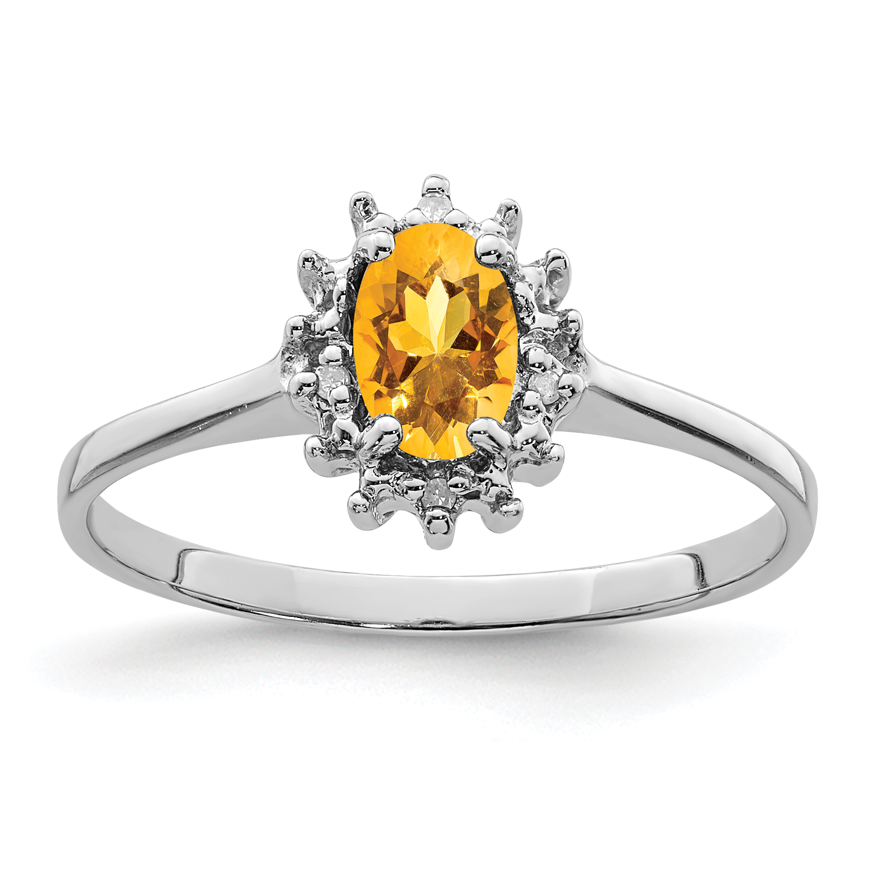 Sterling Silver Rhodium Citrine Diamond Ring (QDX744-8)