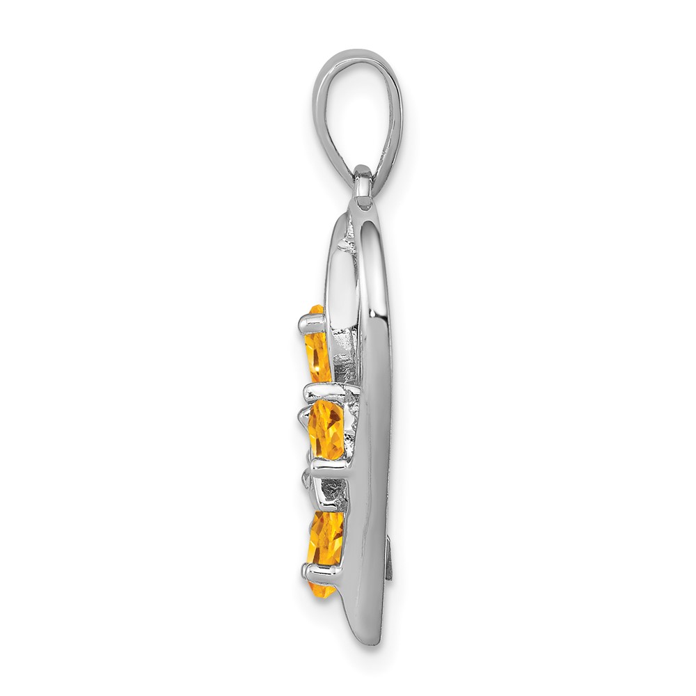Sterling Silver Rhodium Citrine & Diamond Butterfly Heart Pendant (QDX752)