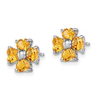 Sterling Silver Rhodium Plated Citrine Flower Post Earrings view 2