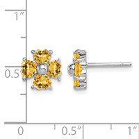 Sterling Silver Rhodium Plated Citrine Flower Post Earrings view 4