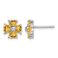 Sterling Silver Rhodium Plated Citrine Flower Post Earrings view 1