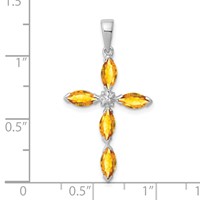 Sterling Silver Rhodium Citrine & Diamond Cross Pendant view 3