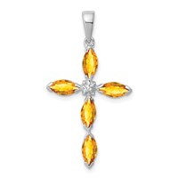 Sterling Silver Rhodium Citrine & Diamond Cross Pendant view 1