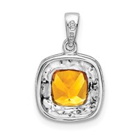 Sterling Silver Rhodium Citrine & Diamond Pendant view 4