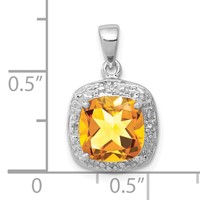 Sterling Silver Rhodium Citrine & Diamond Pendant view 3