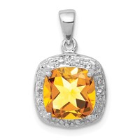 Sterling Silver Rhodium Citrine & Diamond Pendant view 1