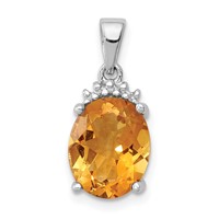 Sterling Silver Rhodium Citrine & Diamond Pendant view 1