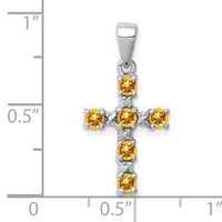 Sterling Silver Rhodium Citrine & Diamond Accent Cross Pendant view 3