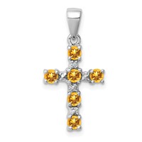 Sterling Silver Rhodium Citrine & Diamond Accent Cross Pendant view 1