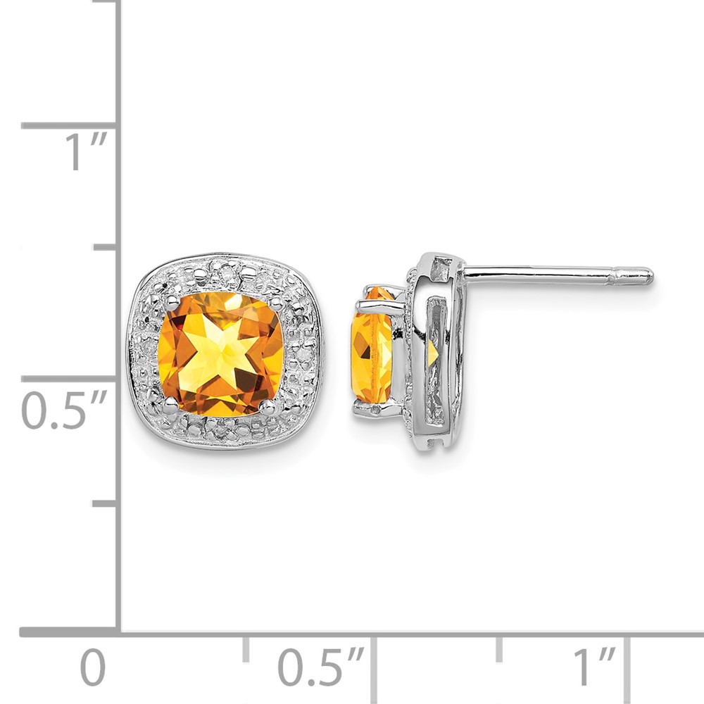 Sterling Silver Rhodium Plated Citrine and Diamond Post Earrings (QDX769)