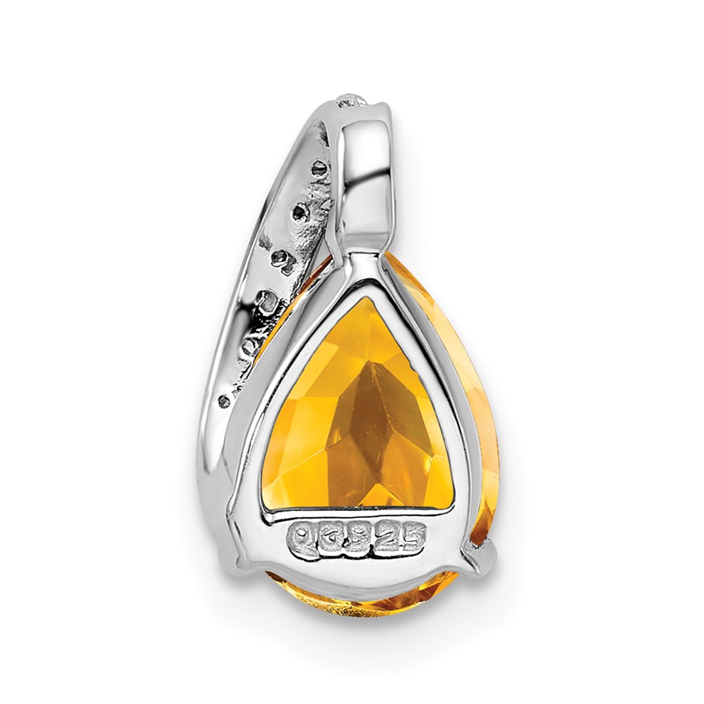 Sterling Silver Rhodium Pear Citrine Pendant (QDX775)