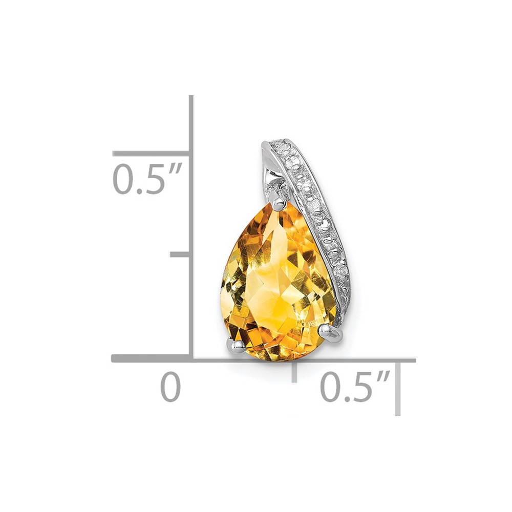 Sterling Silver Rhodium Pear Citrine Pendant (QDX775)