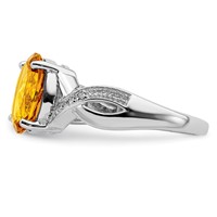 Sterling Silver Rhodium Citrine & Diamond Ring view 4