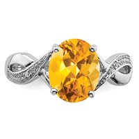 Sterling Silver Rhodium Citrine & Diamond Ring view 5