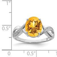Sterling Silver Rhodium Citrine & Diamond Ring view 3