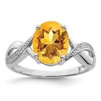 Sterling Silver Rhodium Citrine & Diamond Ring view 1