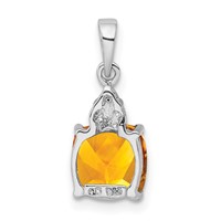 Sterling Silver Rhodium Citrine & Diamond Pendant view 4