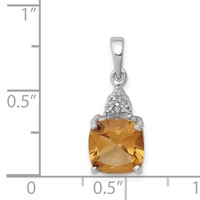 Sterling Silver Rhodium Citrine & Diamond Pendant view 3