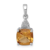 Sterling Silver Rhodium Citrine & Diamond Pendant view 1