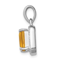 Sterling Silver Rhodium Emerald-cut Citrine & Diamond Pendant view 2