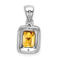 Sterling Silver Rhodium Emerald-cut Citrine & Diamond Pendant view 4
