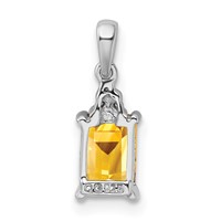 Sterling Silver Rhodium Citrine & Diamond Pendant view 4