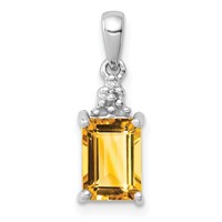 Sterling Silver Rhodium Citrine & Diamond Pendant view 1