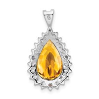 Sterling Silver Rhodium Citrine & Diamond Pear Pendant view 4