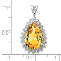 Sterling Silver Rhodium Citrine & Diamond Pear Pendant view 3