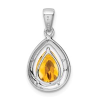 Sterling Silver Rhodium Citrine & Diamond Pendant view 4