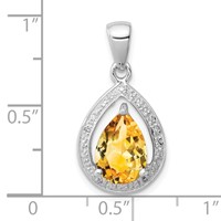 Sterling Silver Rhodium Citrine & Diamond Pendant view 3
