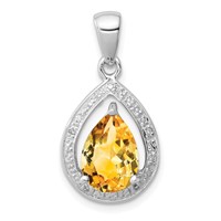 Sterling Silver Rhodium Citrine & Diamond Pendant view 1