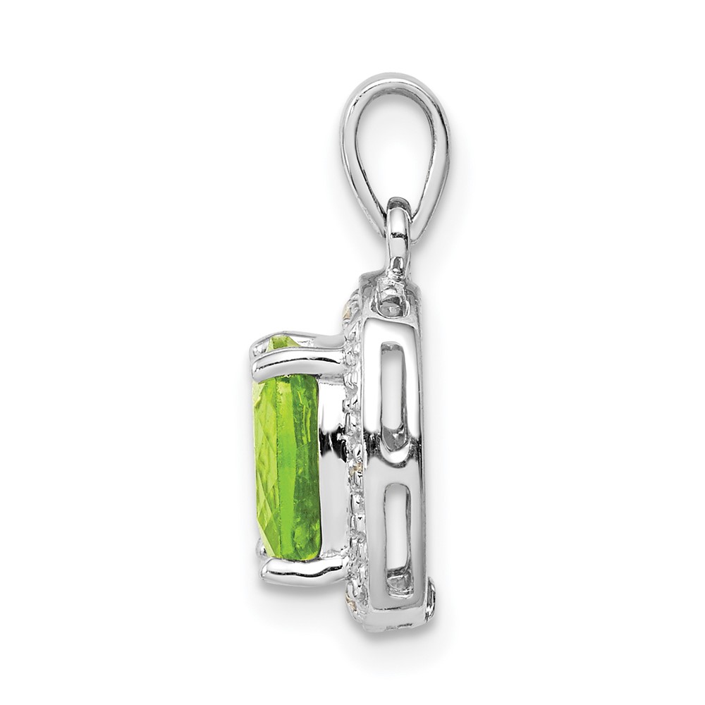 Sterling Silver Rhodium Plated Peridot and Diamond Pendant (QDX802)