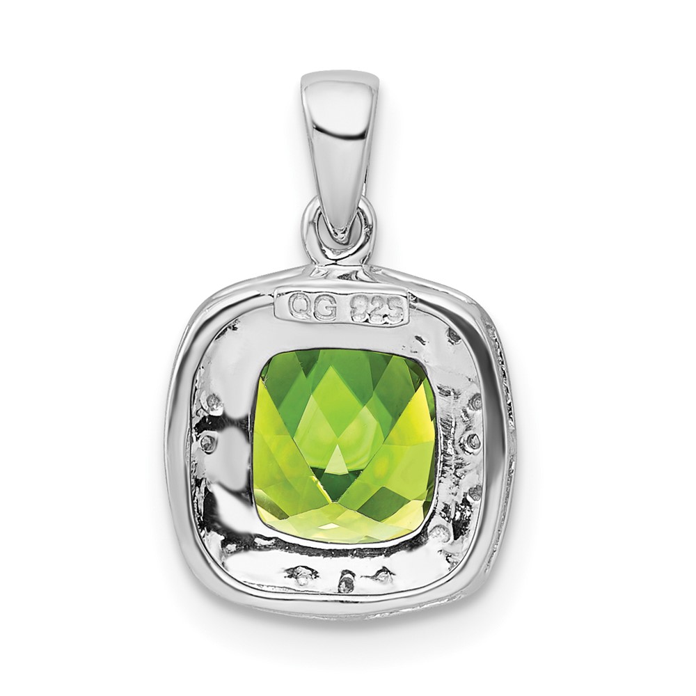 Sterling Silver Rhodium Plated Peridot and Diamond Pendant (QDX802)