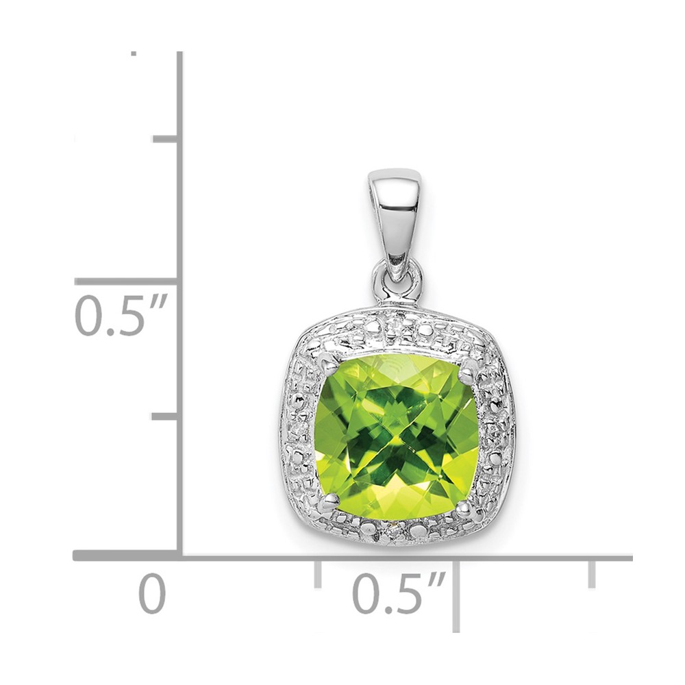 Sterling Silver Rhodium Plated Peridot and Diamond Pendant (QDX802)