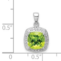Sterling Silver Rhodium Plated Peridot and Diamond Pendant view 4