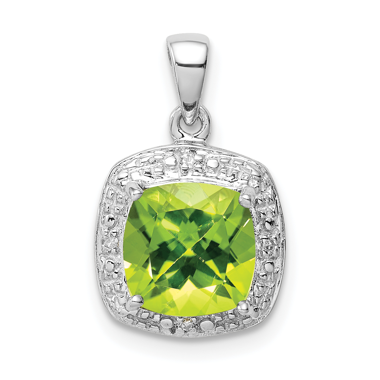 Sterling Silver Rhodium Plated Peridot and Diamond Pendant (QDX802)