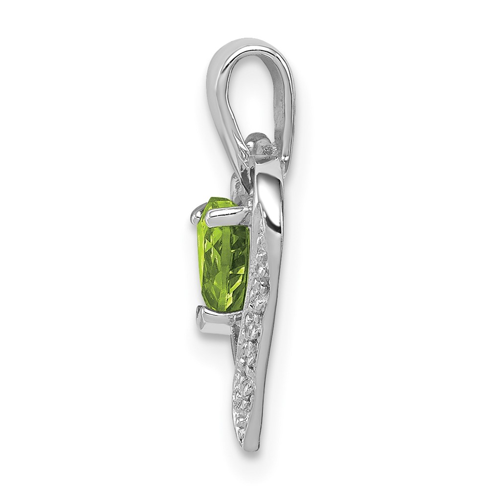 Sterling Silver Rhodium Plated Peridot and Diamond Heart Pendant (QDX803)