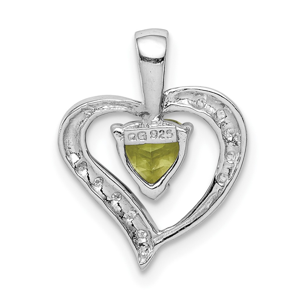 Sterling Silver Rhodium Plated Peridot and Diamond Heart Pendant (QDX803)
