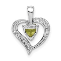 Sterling Silver Rhodium Plated Peridot and Diamond Heart Pendant view 4