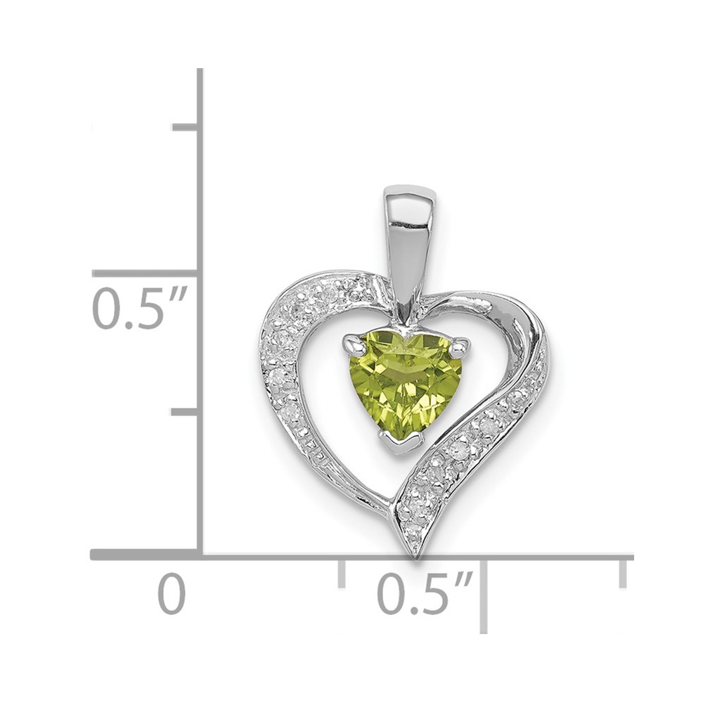 Sterling Silver Rhodium Plated Peridot and Diamond Heart Pendant (QDX803)