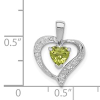 Sterling Silver Rhodium Plated Peridot and Diamond Heart Pendant view 3
