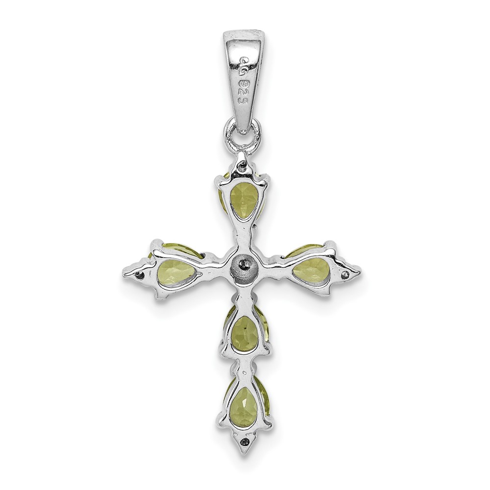 Sterling Silver Rhodium Plated  Peridot Cross Pendant (QDX805)