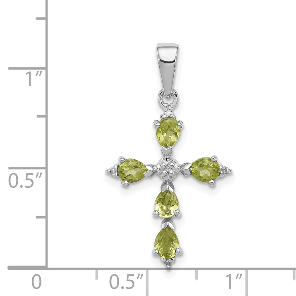 Sterling Silver Rhodium Plated  Peridot Cross Pendant (QDX805)