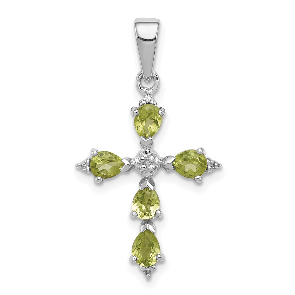 Sterling Silver Rhodium Plated  Peridot Cross Pendant (QDX805)